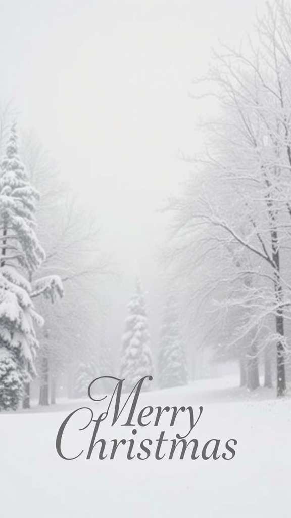 Neutral Merry Christmas Images A tranquil winter scene with snow-covered trees and